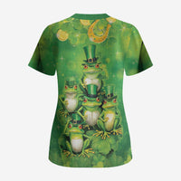 Funny Frog St Patrick's Day Scrub Top Lucky Shamrock Frog