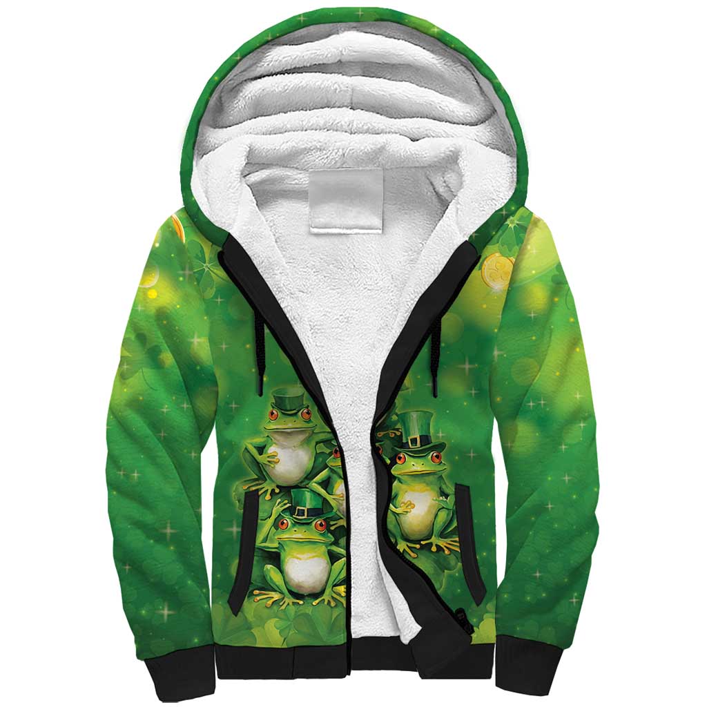 Funny Frog St Patrick's Day Sherpa Hoodie Lucky Shamrock Frog