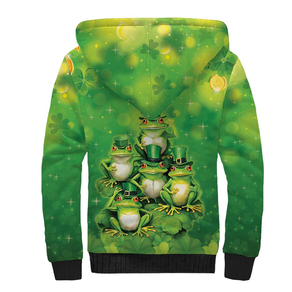 Funny Frog St Patrick's Day Sherpa Hoodie Lucky Shamrock Frog