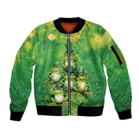 Funny Frog St Patrick's Day Sleeve Zip Bomber Jacket Lucky Shamrock Frog