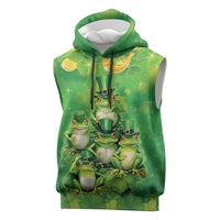 Funny Frog St Patrick's Day Sleeveless Hoodie Lucky Shamrock Frog