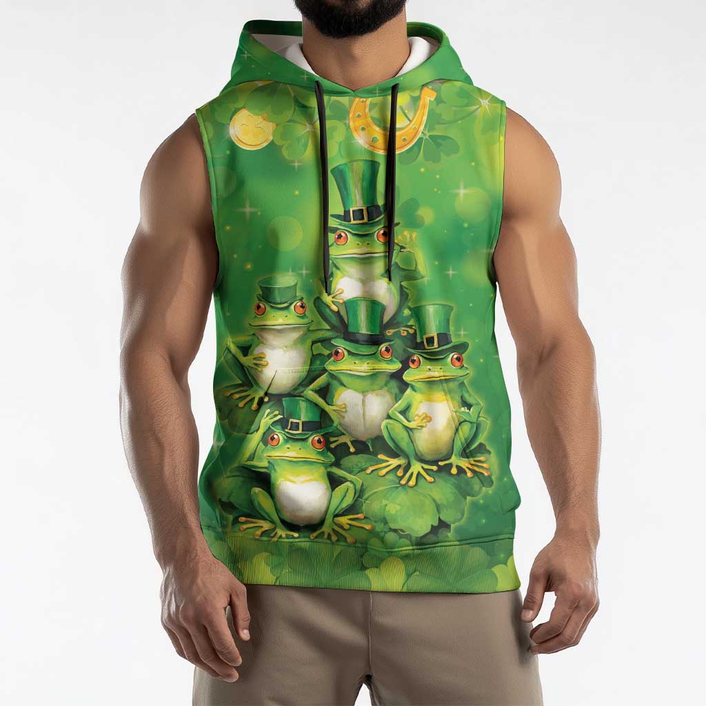 Funny Frog St Patrick's Day Sleeveless Hoodie Lucky Shamrock Frog