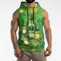 Funny Frog St Patrick's Day Sleeveless Hoodie Lucky Shamrock Frog