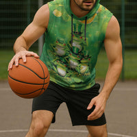 Funny Frog St Patrick's Day Sleeveless Hoodie Lucky Shamrock Frog
