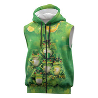 Funny Frog St Patrick's Day Sleeveless Zip Hoodie Lucky Shamrock Frog