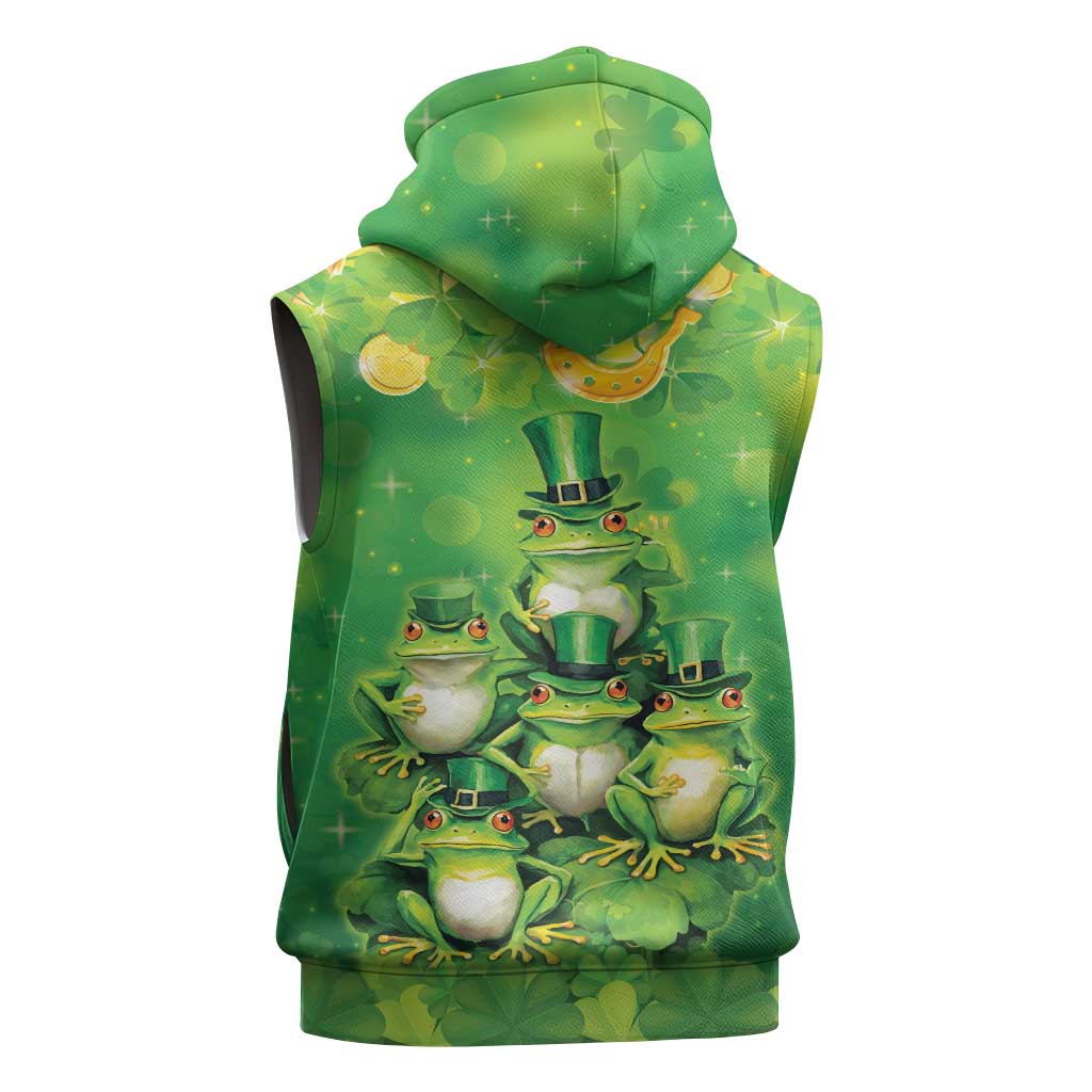 Funny Frog St Patrick's Day Sleeveless Zip Hoodie Lucky Shamrock Frog