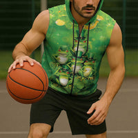 Funny Frog St Patrick's Day Sleeveless Zip Hoodie Lucky Shamrock Frog