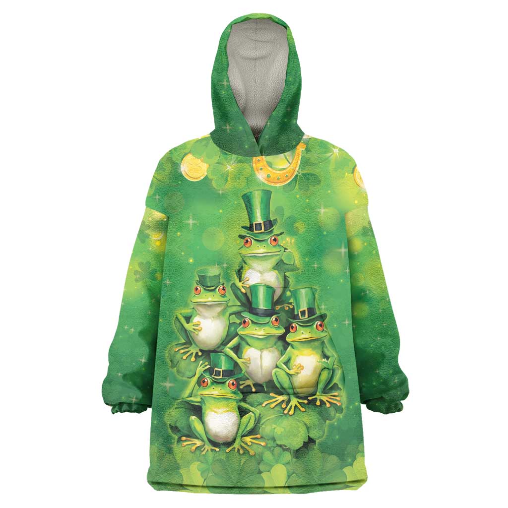 Funny Frog St Patrick's Day Wearable Blanket Hoodie Lucky Shamrock Frog