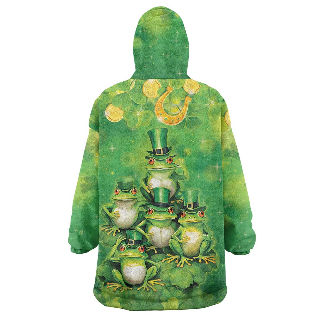 Funny Frog St Patrick's Day Wearable Blanket Hoodie Lucky Shamrock Frog