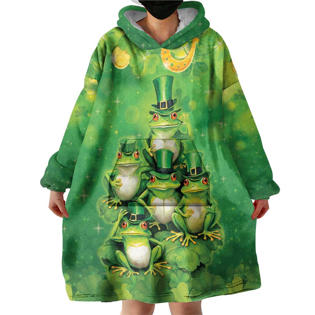 Funny Frog St Patrick's Day Wearable Blanket Hoodie Lucky Shamrock Frog