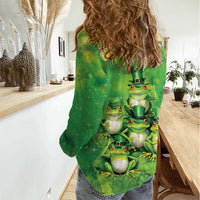 Funny Frog St Patrick's Day Women Casual Shirt Lucky Shamrock Frog