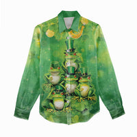Funny Frog St Patrick's Day Women Casual Shirt Lucky Shamrock Frog