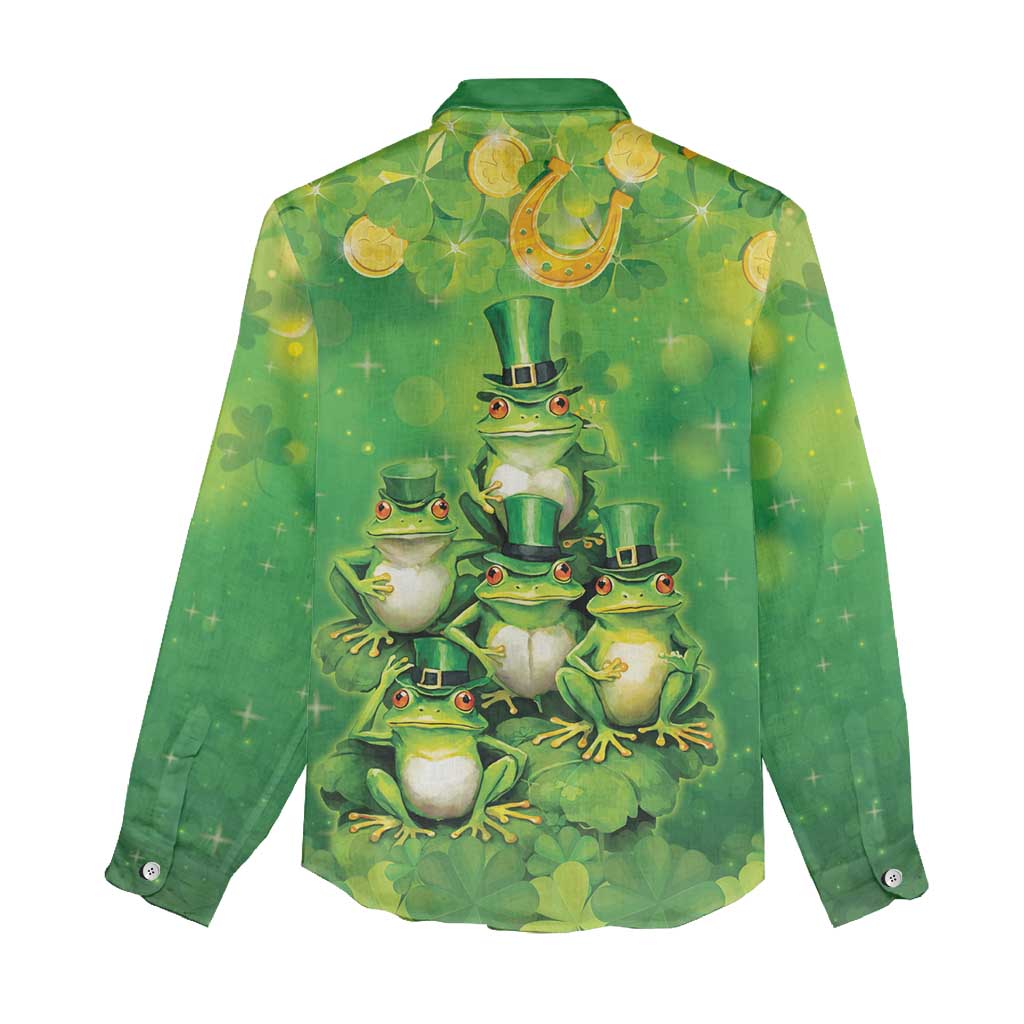 Funny Frog St Patrick's Day Women Casual Shirt Lucky Shamrock Frog