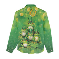 Funny Frog St Patrick's Day Women Casual Shirt Lucky Shamrock Frog