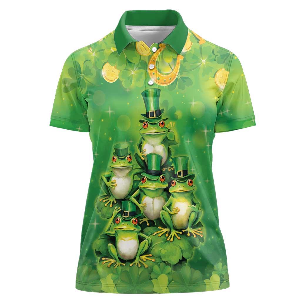 Funny Frog St Patrick's Day Women Polo Shirt Lucky Shamrock Frog