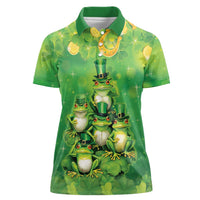 Funny Frog St Patrick's Day Women Polo Shirt Lucky Shamrock Frog