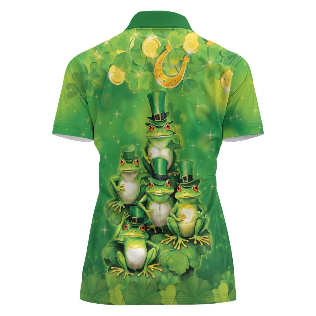 Funny Frog St Patrick's Day Women Polo Shirt Lucky Shamrock Frog