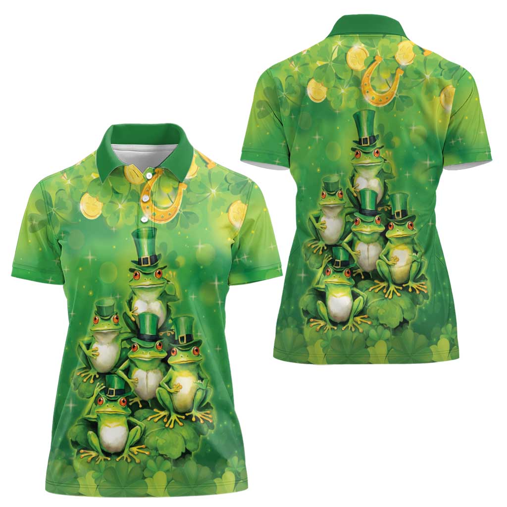 Funny Frog St Patrick's Day Women Polo Shirt Lucky Shamrock Frog