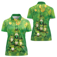 Funny Frog St Patrick's Day Women Polo Shirt Lucky Shamrock Frog