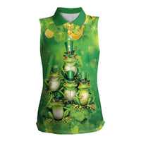 Funny Frog St Patrick's Day Women Sleeveless Polo Shirt Lucky Shamrock Frog