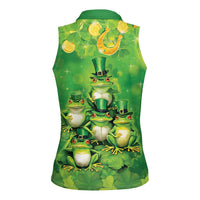 Funny Frog St Patrick's Day Women Sleeveless Polo Shirt Lucky Shamrock Frog