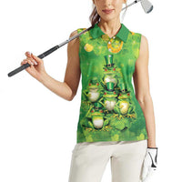 Funny Frog St Patrick's Day Women Sleeveless Polo Shirt Lucky Shamrock Frog