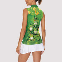 Funny Frog St Patrick's Day Women Sleeveless Polo Shirt Lucky Shamrock Frog