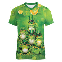 Funny Frog St Patrick's Day Women V-Neck T-Shirt Lucky Shamrock Frog