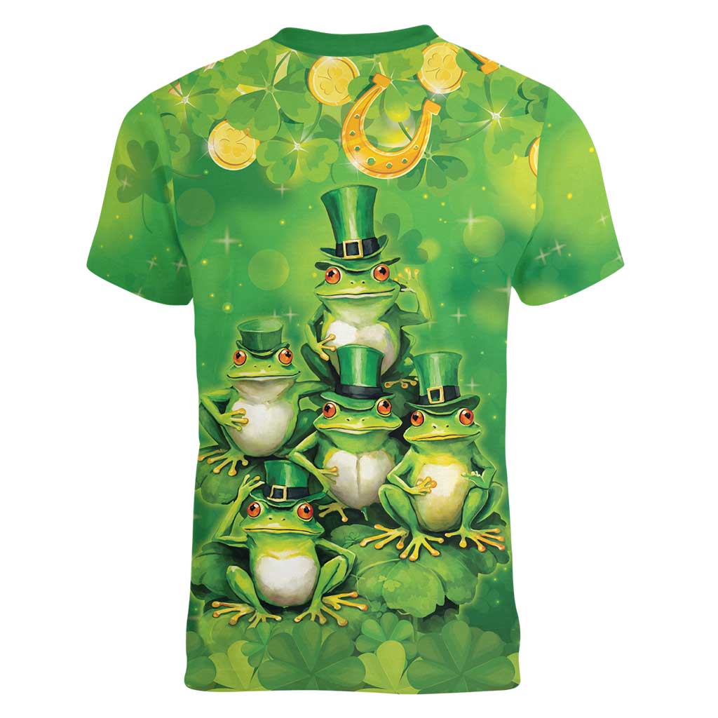 Funny Frog St Patrick's Day Women V-Neck T-Shirt Lucky Shamrock Frog