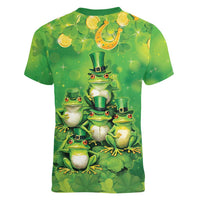 Funny Frog St Patrick's Day Women V-Neck T-Shirt Lucky Shamrock Frog