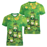 Funny Frog St Patrick's Day Women V-Neck T-Shirt Lucky Shamrock Frog