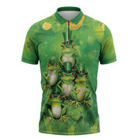 Funny Frog St Patrick's Day Zipper Polo Shirt Lucky Shamrock Frog