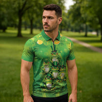 Funny Frog St Patrick's Day Zipper Polo Shirt Lucky Shamrock Frog