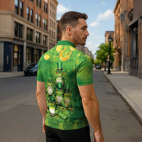 Funny Frog St Patrick's Day Zipper Polo Shirt Lucky Shamrock Frog