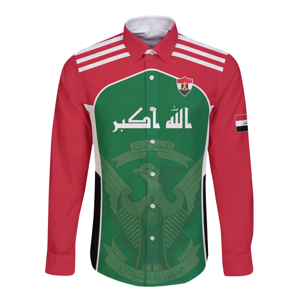 Custom World Football 2026 Iraq Long Sleeve Button Shirt Eagle of Saladin Championship Spirit