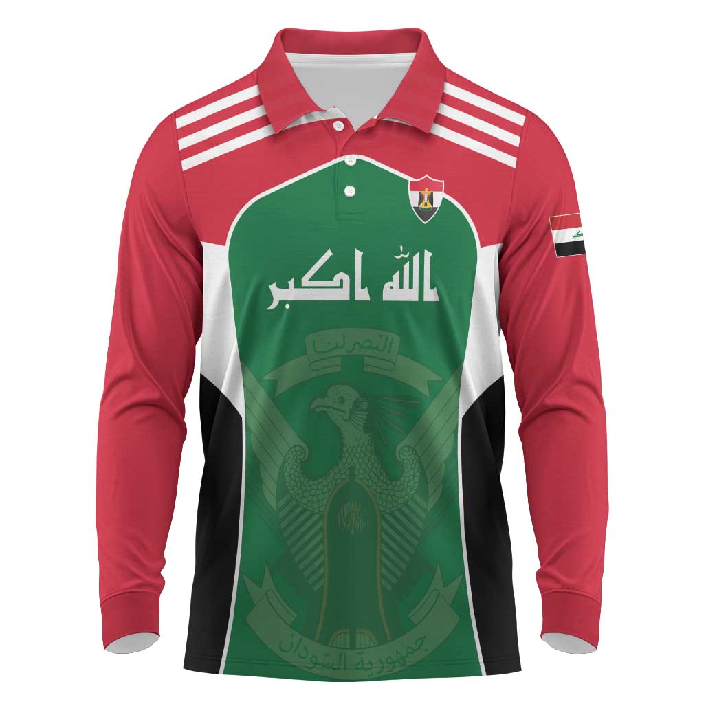 Custom World Football 2026 Iraq Long Sleeve Polo Shirt Eagle of Saladin Championship Spirit