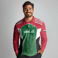 Custom World Football 2026 Iraq Long Sleeve Polo Shirt Eagle of Saladin Championship Spirit