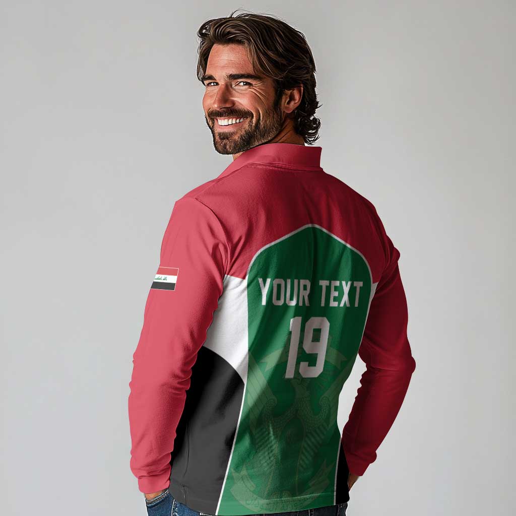 Custom World Football 2026 Iraq Long Sleeve Polo Shirt Eagle of Saladin Championship Spirit