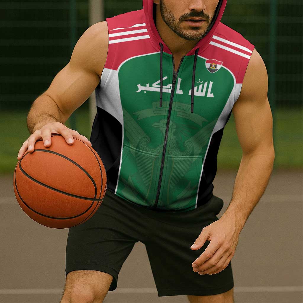 Custom World Football 2026 Iraq Sleeveless Zip Hoodie Eagle of Saladin Championship Spirit