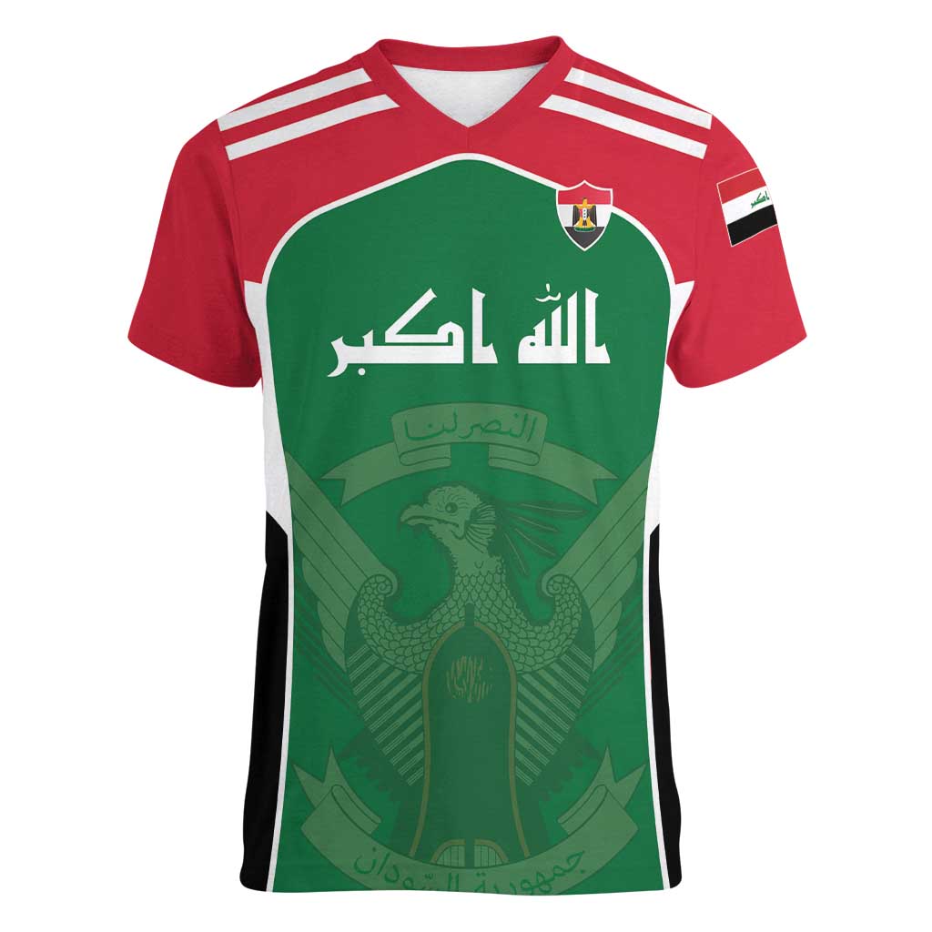Custom World Football 2026 Iraq Women V-Neck T-Shirt Eagle of Saladin Championship Spirit