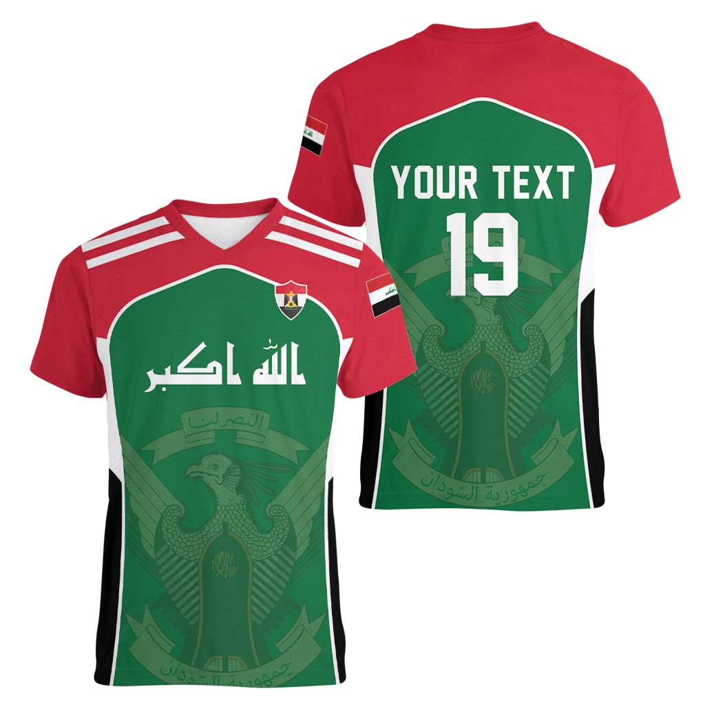 Custom World Football 2026 Iraq Women V-Neck T-Shirt Eagle of Saladin Championship Spirit