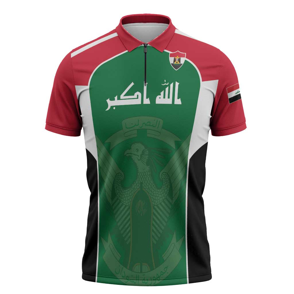 Custom World Football 2026 Iraq Zipper Polo Shirt Eagle of Saladin Championship Spirit