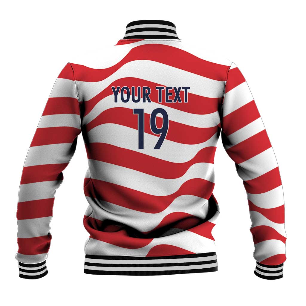 Custom World Football 2026 USA Baseball Jacket Wavy American Flag Stripes Graphic