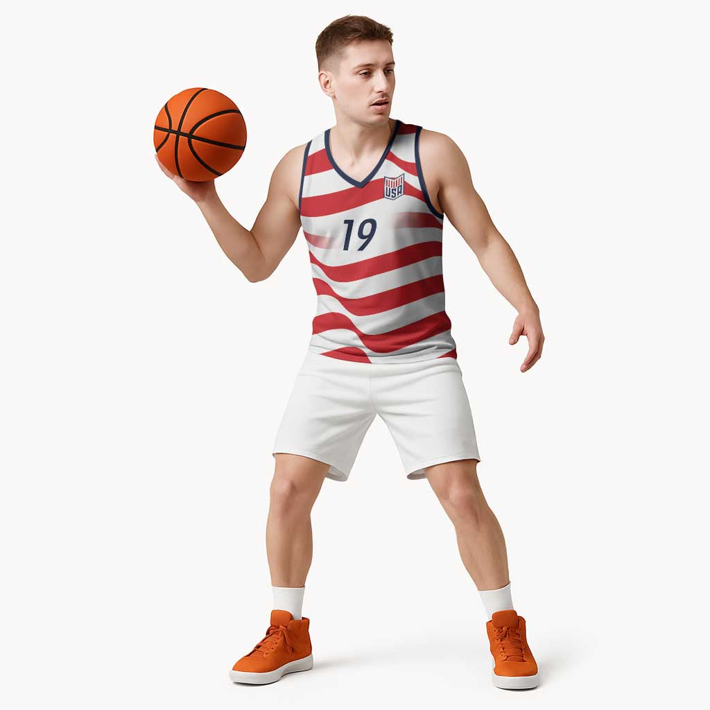 Custom World Football 2026 USA Basketball Jersey Wavy American Flag Stripes Graphic