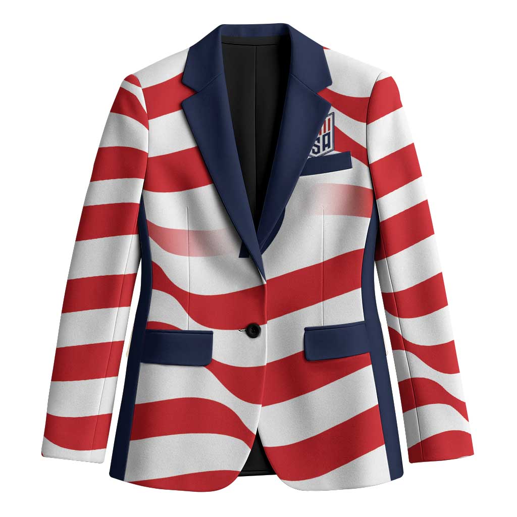 Custom World Football 2026 USA Blazer Wavy American Flag Stripes Graphic