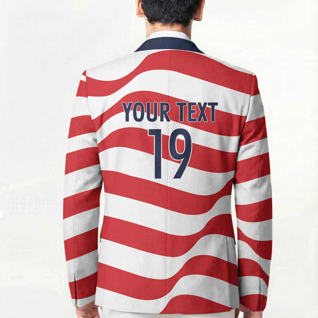 Custom World Football 2026 USA Blazer Wavy American Flag Stripes Graphic