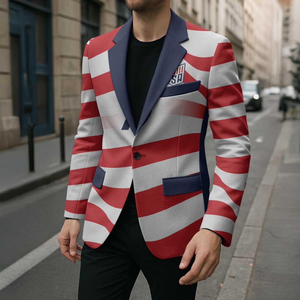 Custom World Football 2026 USA Blazer Wavy American Flag Stripes Graphic