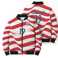 Custom World Football 2026 USA Bomber Puffer Jacket Wavy American Flag Stripes Graphic