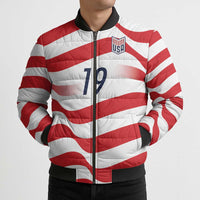 Custom World Football 2026 USA Bomber Puffer Jacket Wavy American Flag Stripes Graphic
