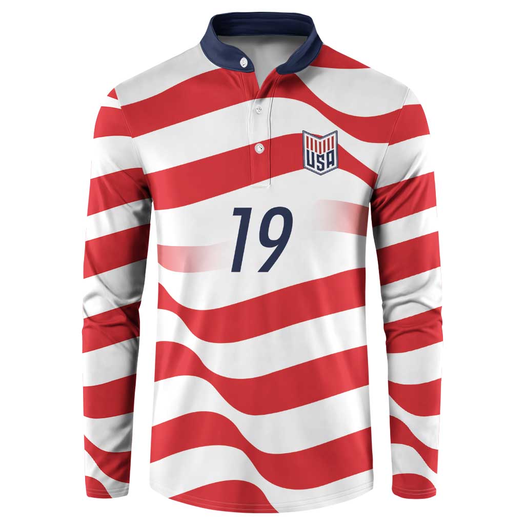 Custom World Football 2026 USA Button Sweatshirt Wavy American Flag Stripes Graphic